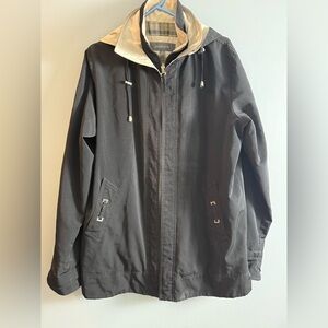 Liz Claiborne Windbreaker Rain coat Women's Sz M 23" PTP Removable Hood